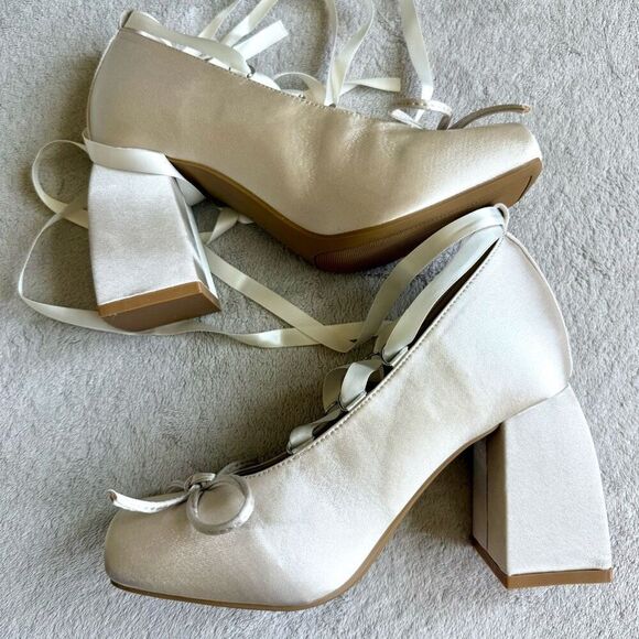 NWOT Cider Ballet Satin Bow Mary Jane Heels - Picture 10 of 16